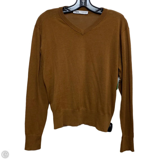 Top Long Sleeve By Zara In Brown, Size: M