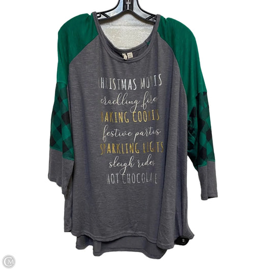 Top 3/4 Sleeve By Cato In Green & Grey, Size: 4x