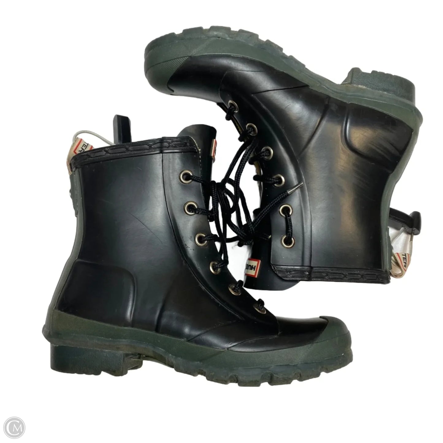 Boots Designer By Hunter In Black & Green, Size: 5