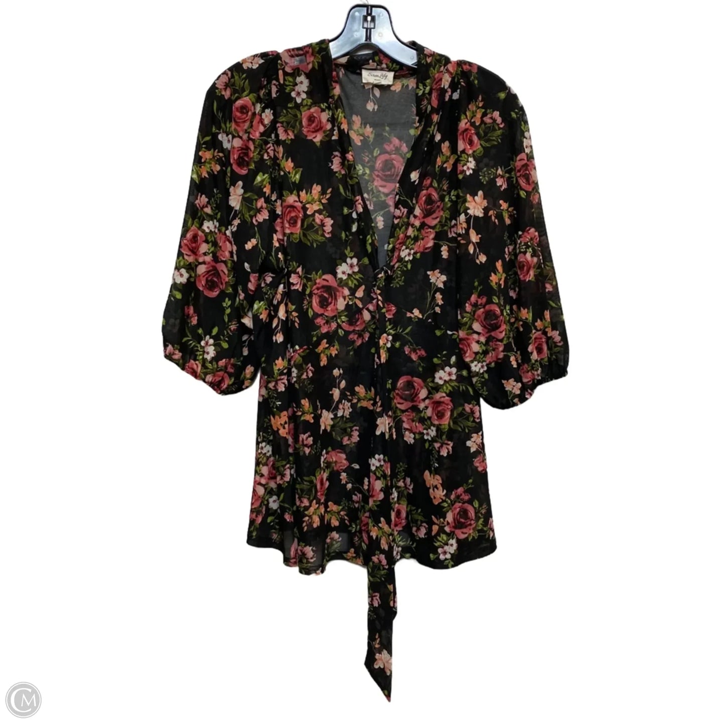 Top 3/4 Sleeve By Siren Lily In Black & Pink, Size: 1x