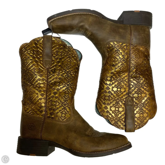 Boots Western By Ariat In Brown & Gold, Size: 9.5