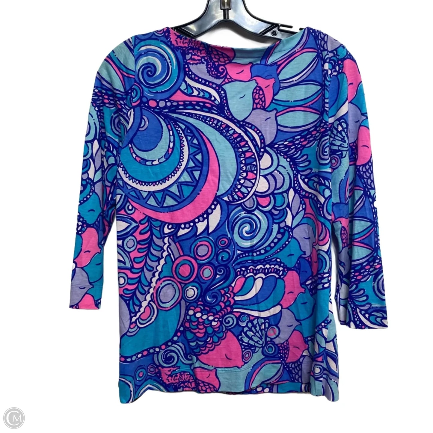 Top 3/4 Sleeve Designer By Lilly Pulitzer In Blue & Pink, Size: M