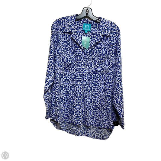 Top Long Sleeve Designer By Escada In Blue & White, Size: M