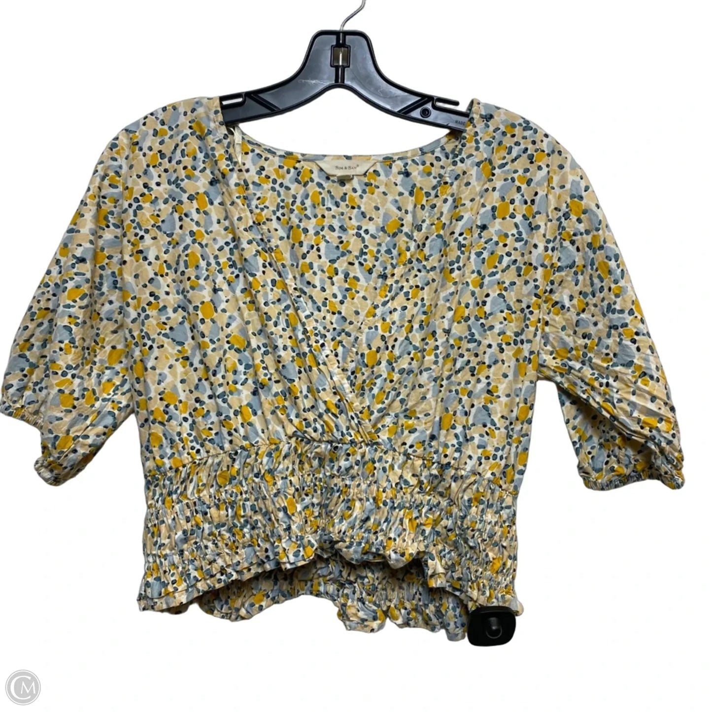 Top Short Sleeve By Sim & Sam In Blue & Yellow, Size: L