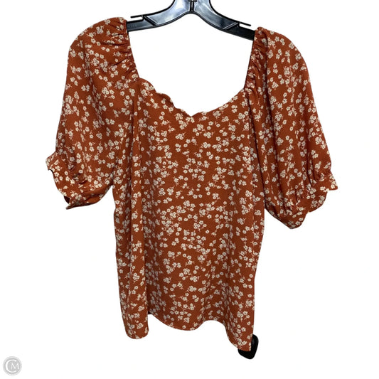 Top Short Sleeve By Monteau In Orange & White, Size: M