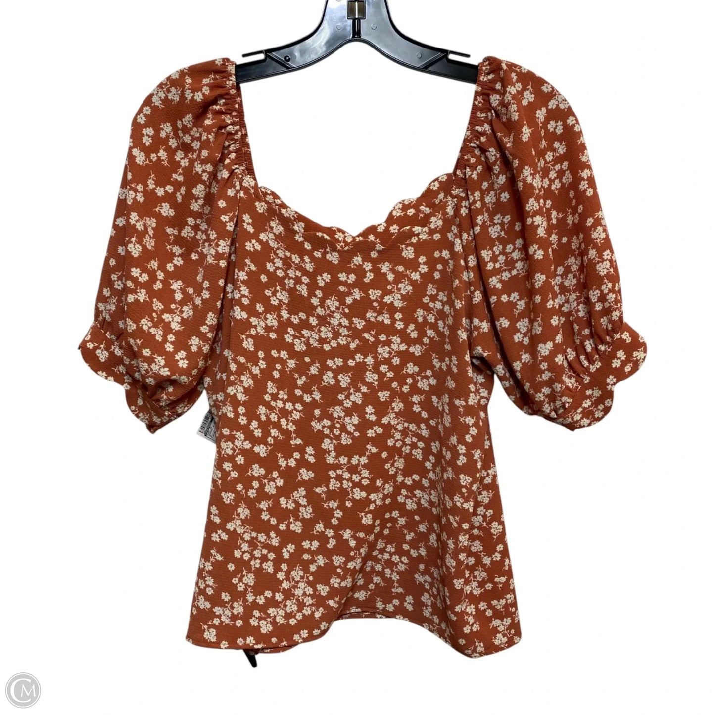 Top Short Sleeve By Monteau In Orange & White, Size: M