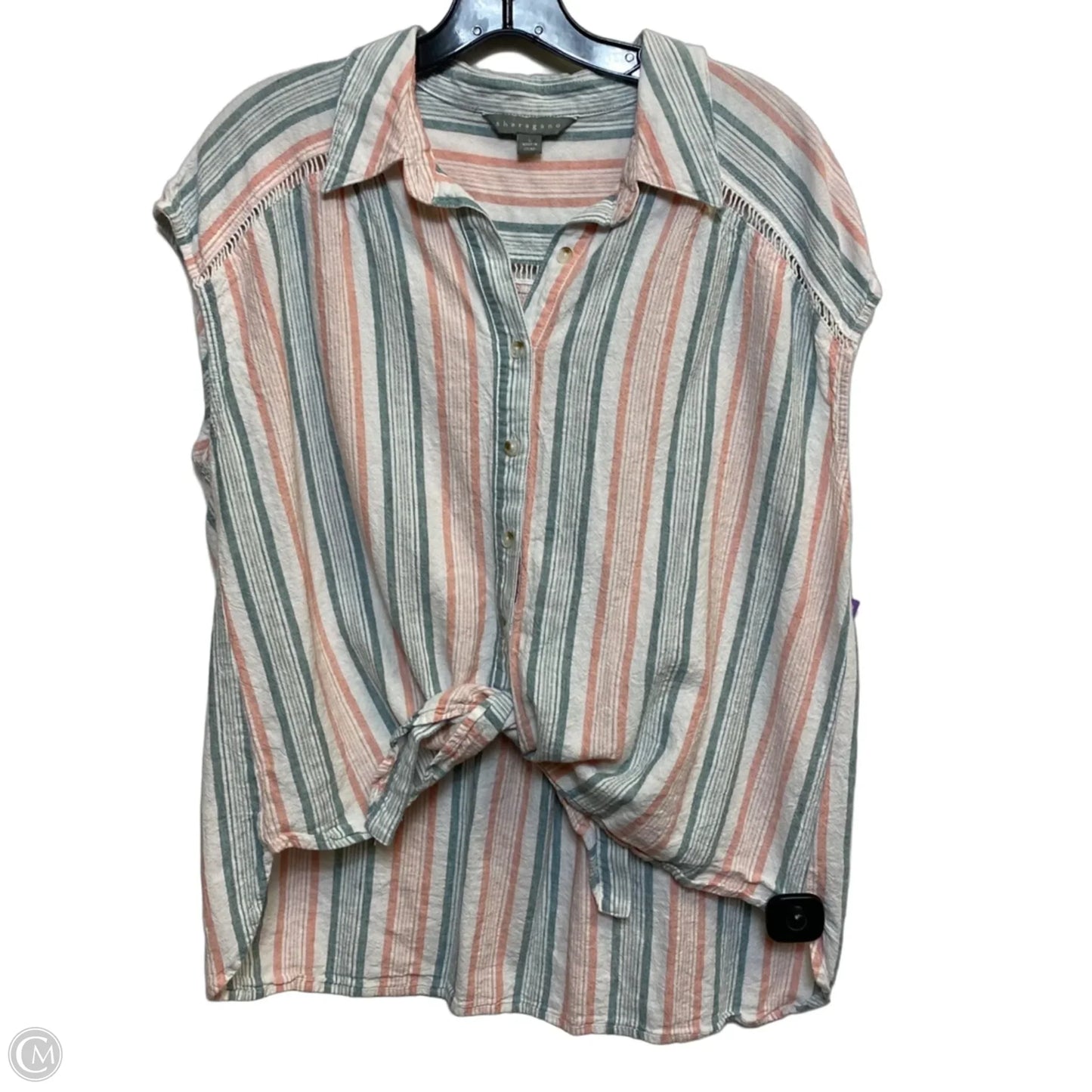 Top Sleeveless By Sharagano In Green & Orange, Size: L