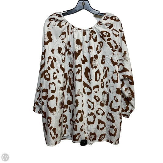 Top 3/4 Sleeve By Shein In Brown & White, Size: 3x