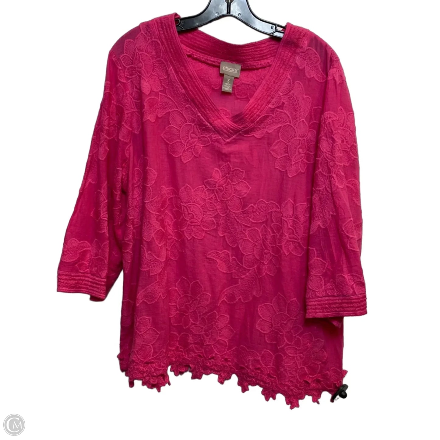 Top 3/4 Sleeve By Chicos In Pink, Size: Xl