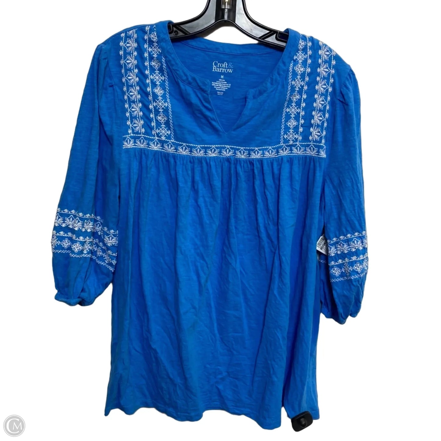 Top Short Sleeve By Croft And Barrow In Blue & White, Size: M