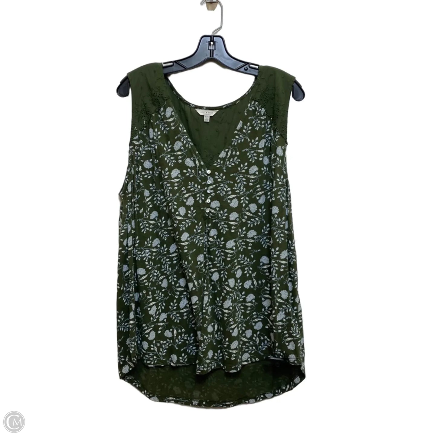 Top Sleeveless By Lucky Brand In Green & White, Size: 1x