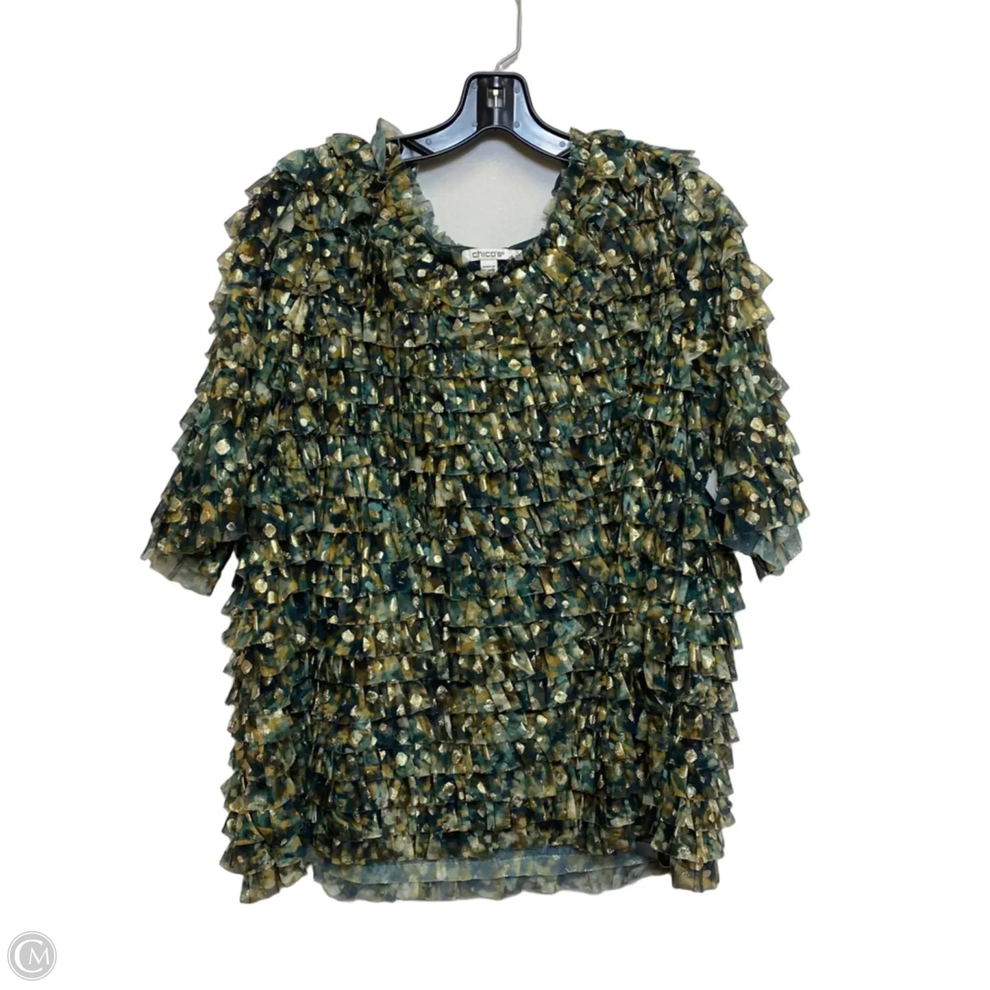Top Short Sleeve By Chicos In Green & Yellow, Size: Xl