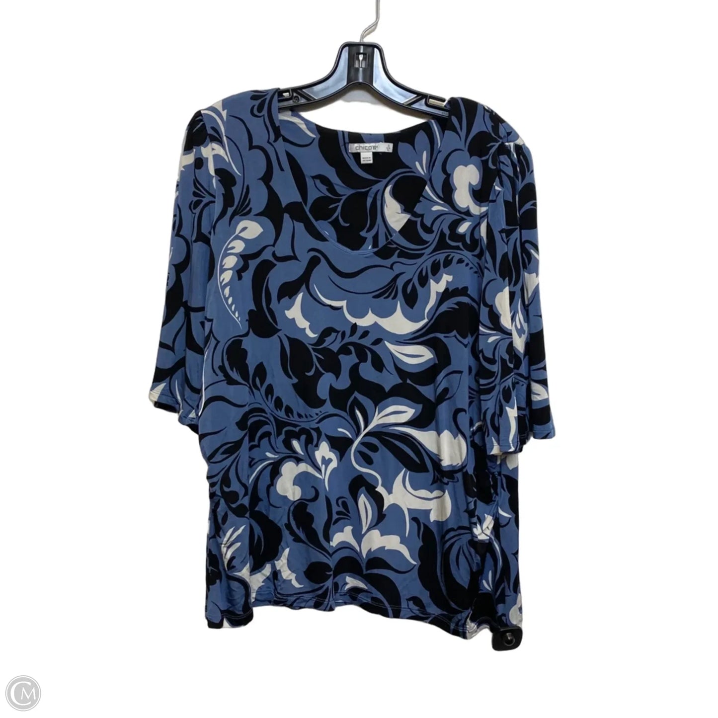 Top Short Sleeve By Chicos In Black & Blue, Size: Xl
