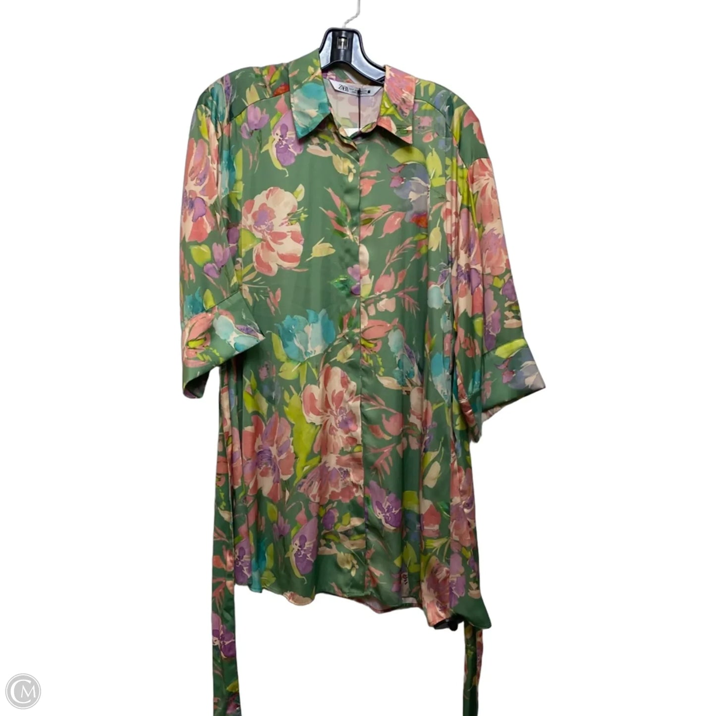 Dress Casual Short By Zara In Green & Pink, Size: S