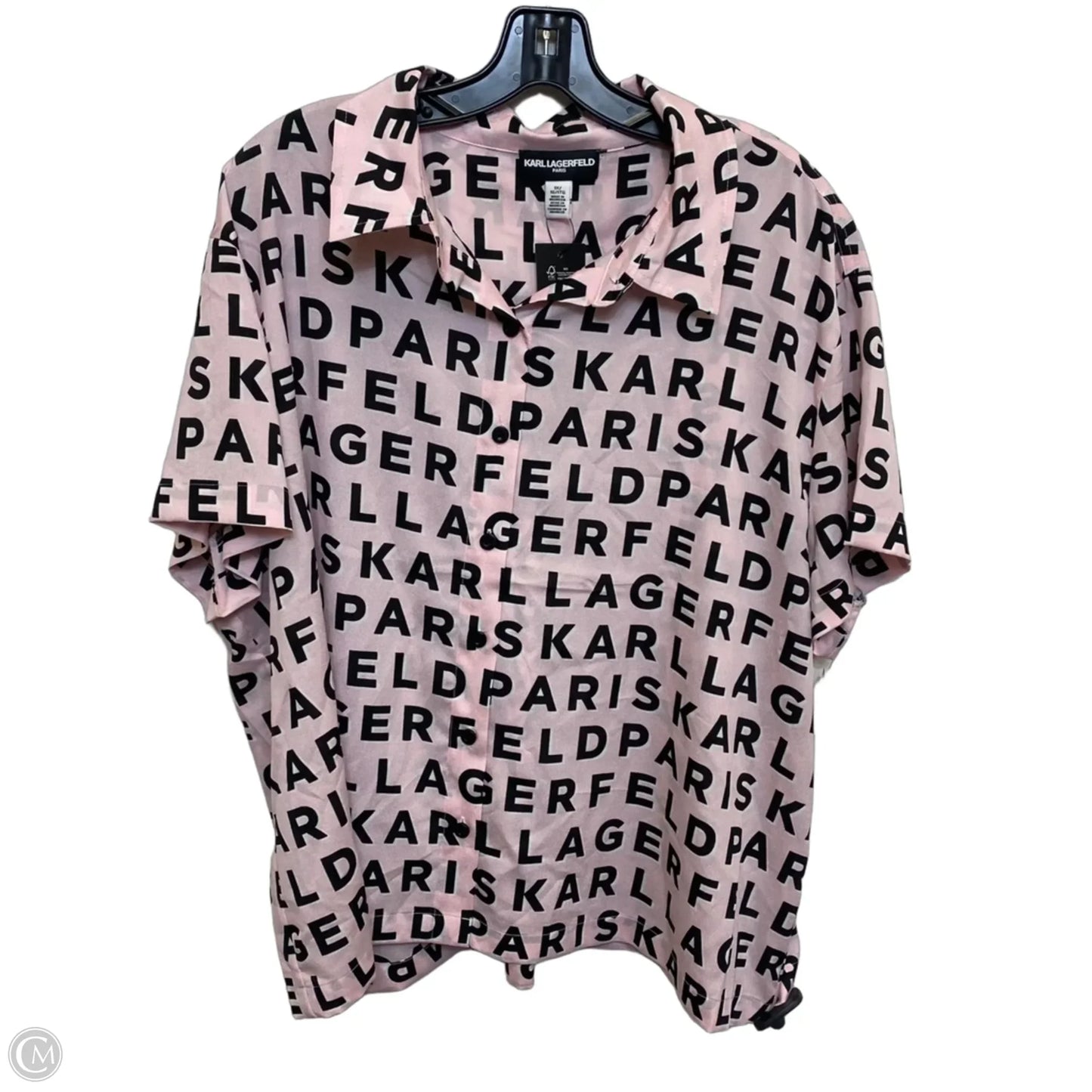 Top Short Sleeve Designer By Karl Lagerfeld In Black & Pink, Size: 1x