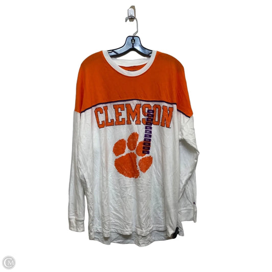 Top Long Sleeve By Champion In Orange & White, Size: 2x