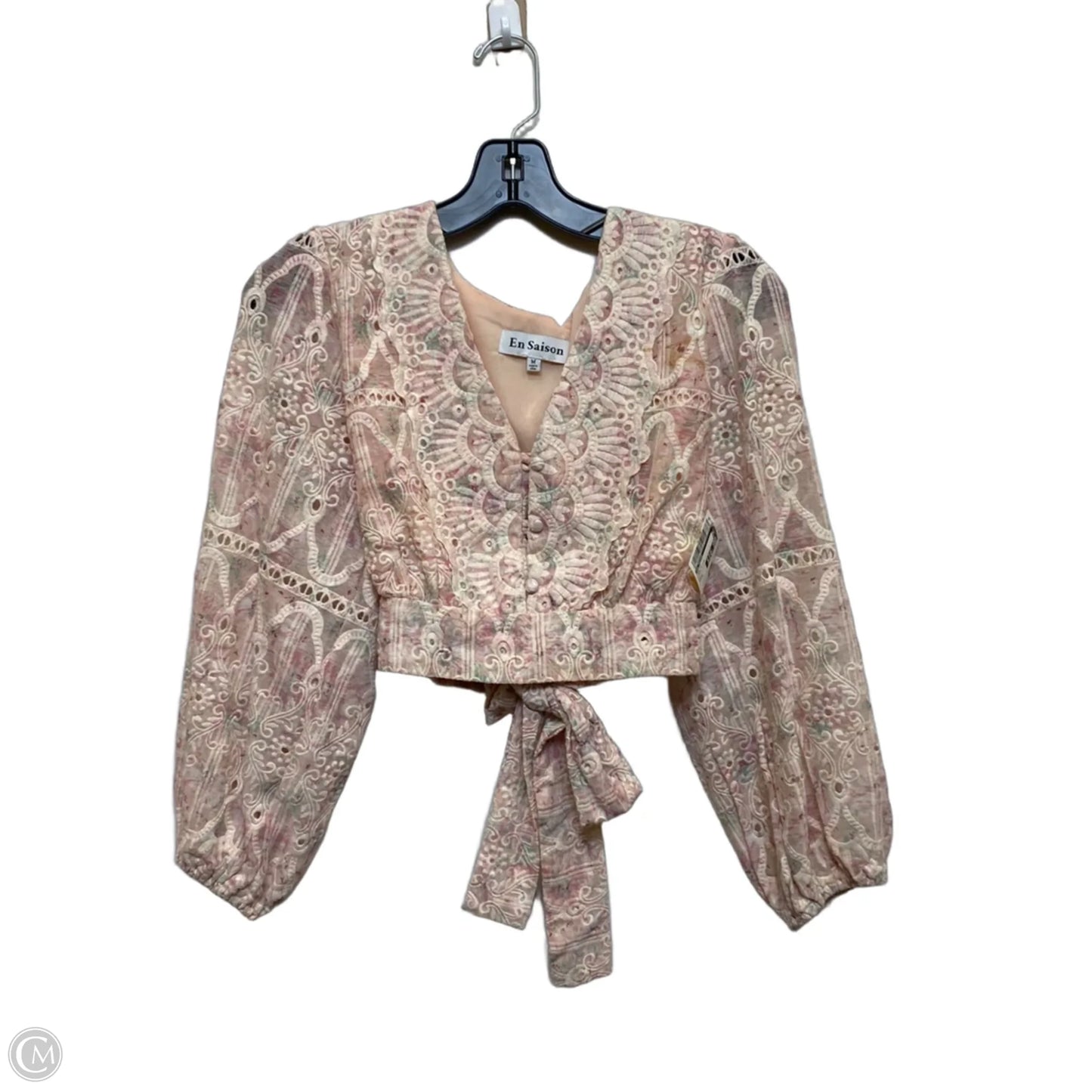 Top Long Sleeve By En Saison In Cream & Pink, Size: M