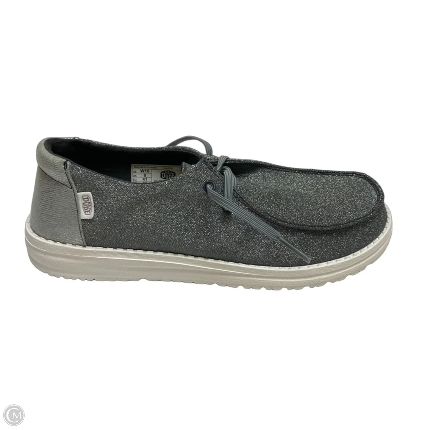 Shoes Flats By Hey Dude In Silver, Size: 10