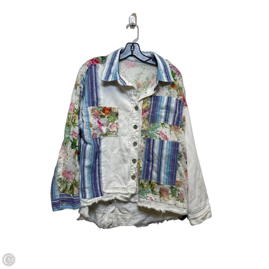 Top Long Sleeve By Pol In Blue & White, Size: M