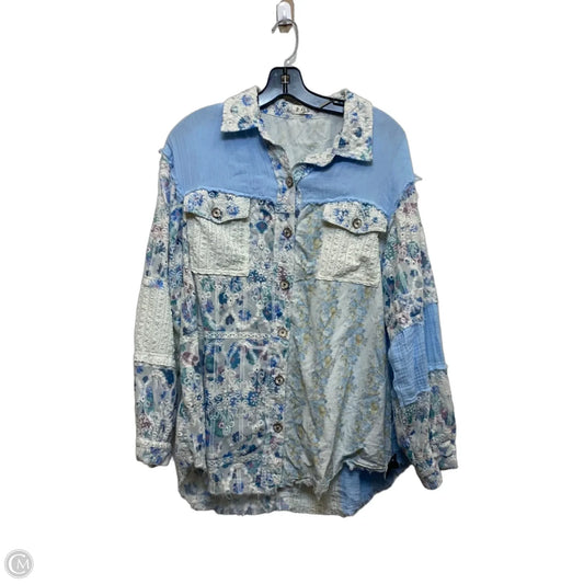 Top Long Sleeve By Pol In Blue & White, Size: S
