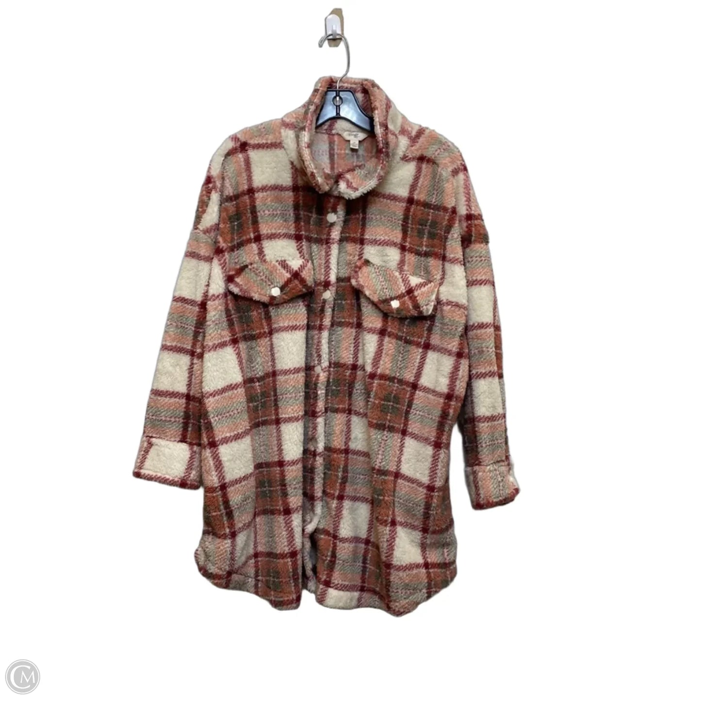 Jacket Shirt By Terra & Sky In Cream & Pink, Size: 2x