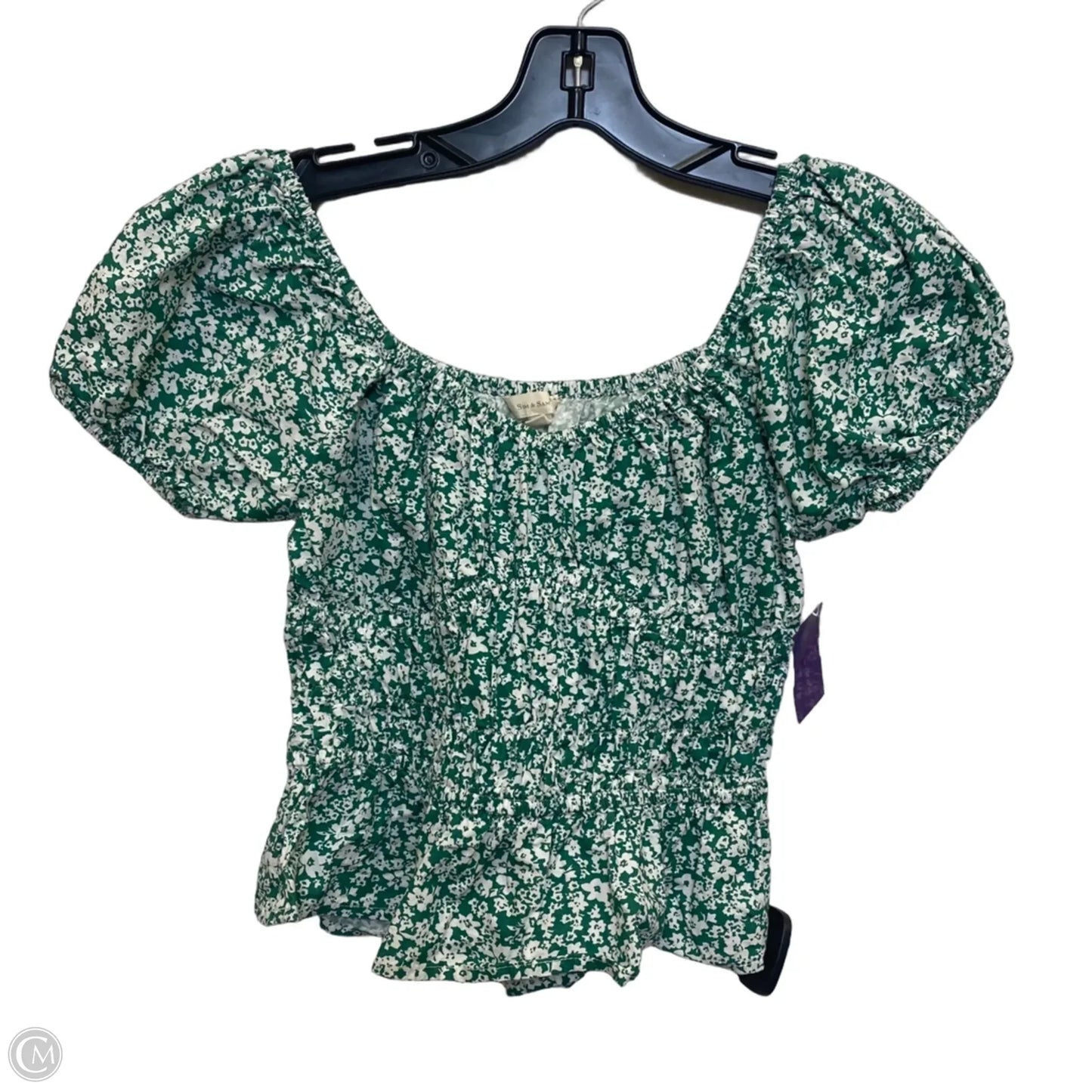 Top Short Sleeve By Sim & Sam In Green & White, Size: S