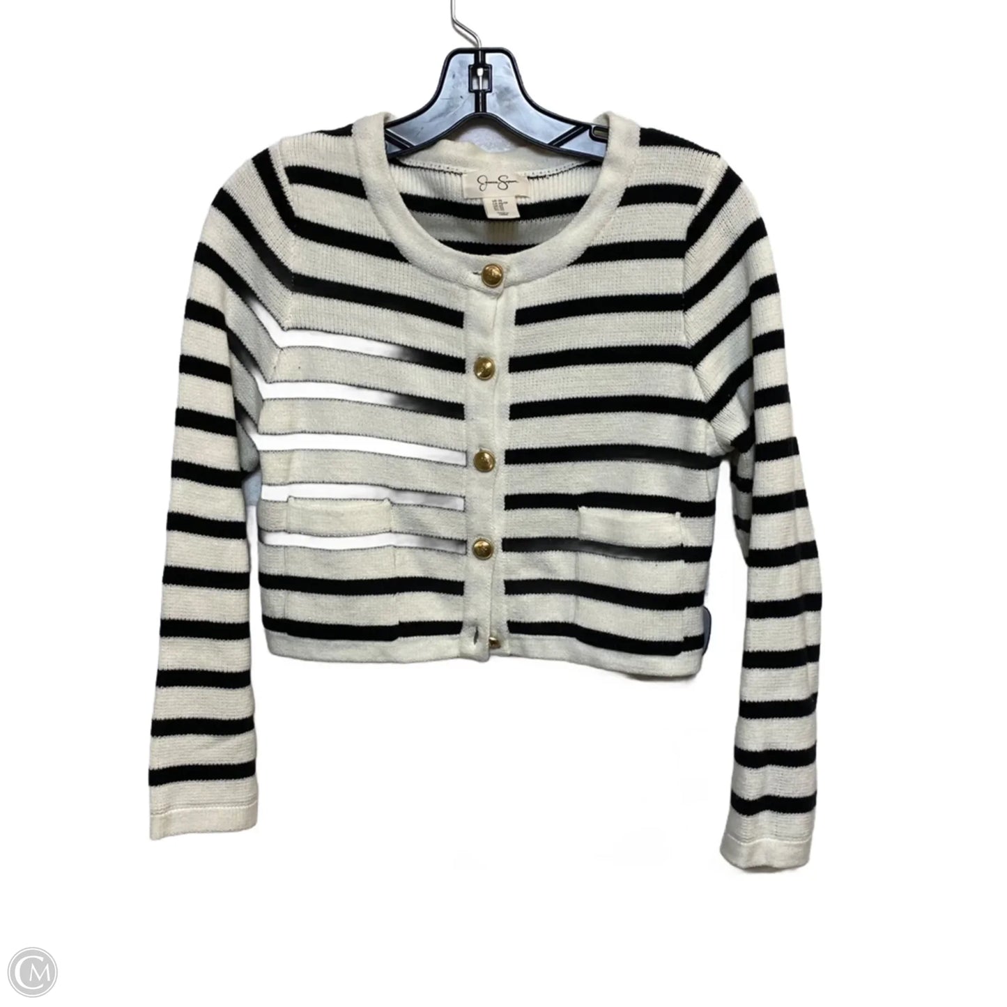 Sweater Cardigan By Jessica Simpson In Black & Cream, Size: Xs