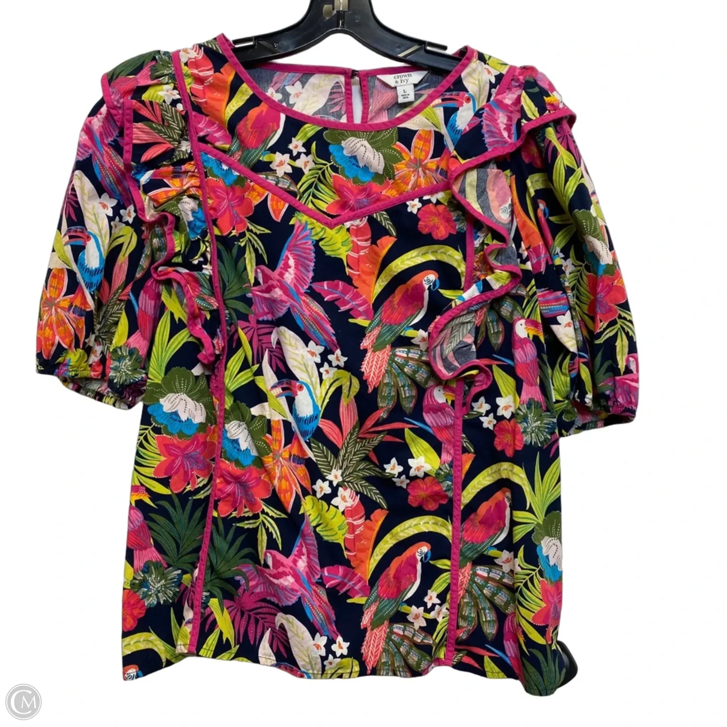 Top Short Sleeve By Crown And Ivy In Blue & Pink, Size: L