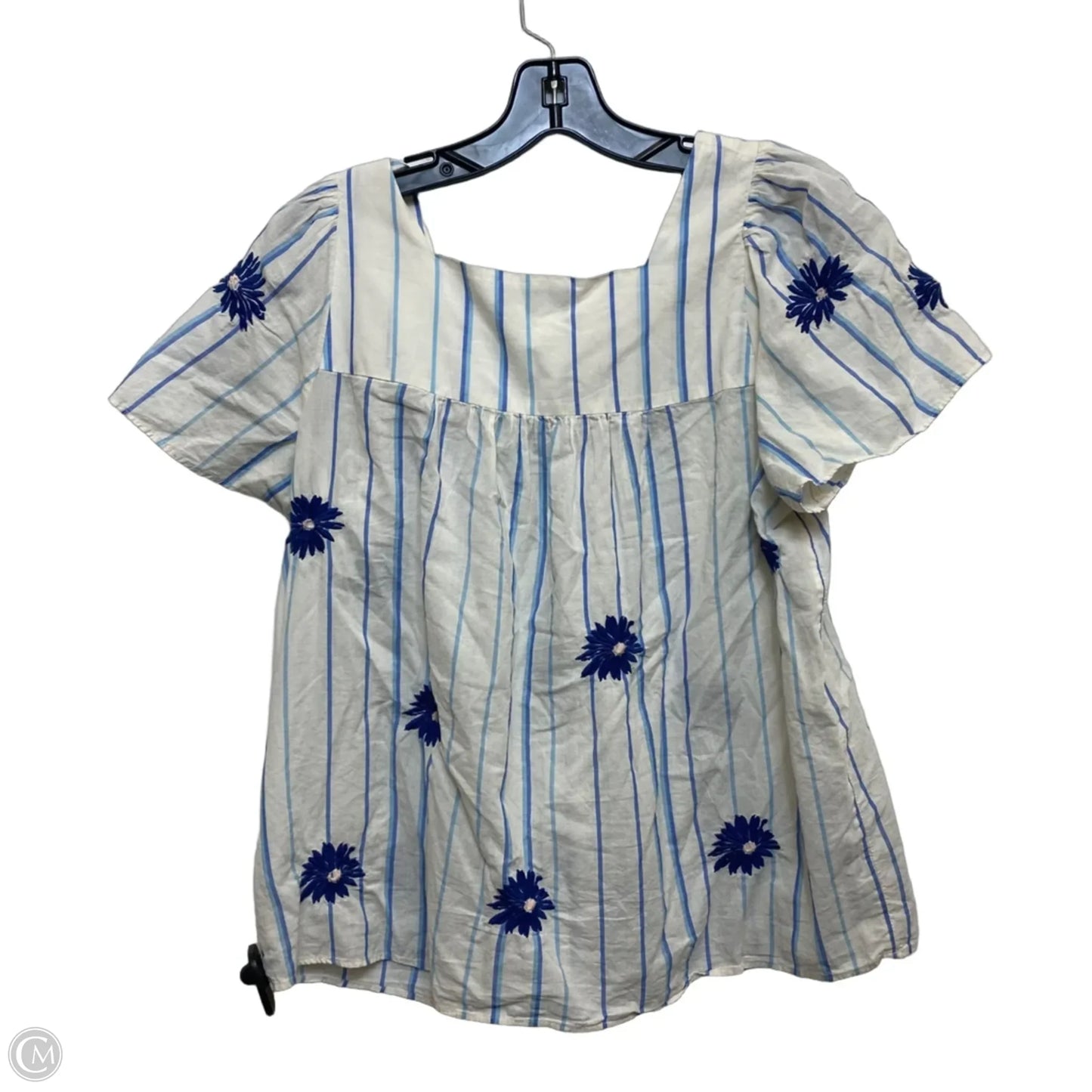 Top Short Sleeve By Madewell In Blue & White, Size: S