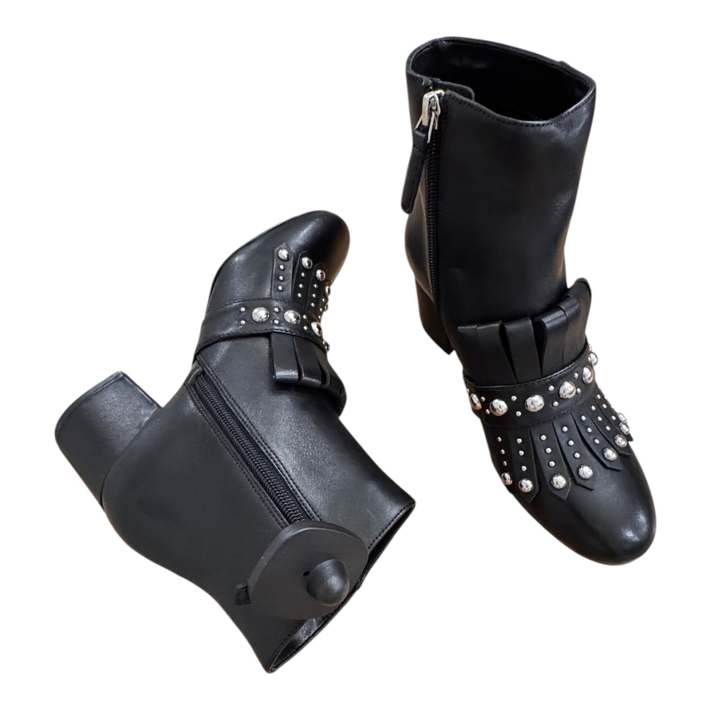 Boots Ankle Heels By Nine West In Black & Silver, Size:6.5