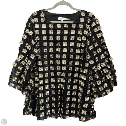 Blouse Long Sleeve By Calvin Klein In Black & Gold, Size: 1x