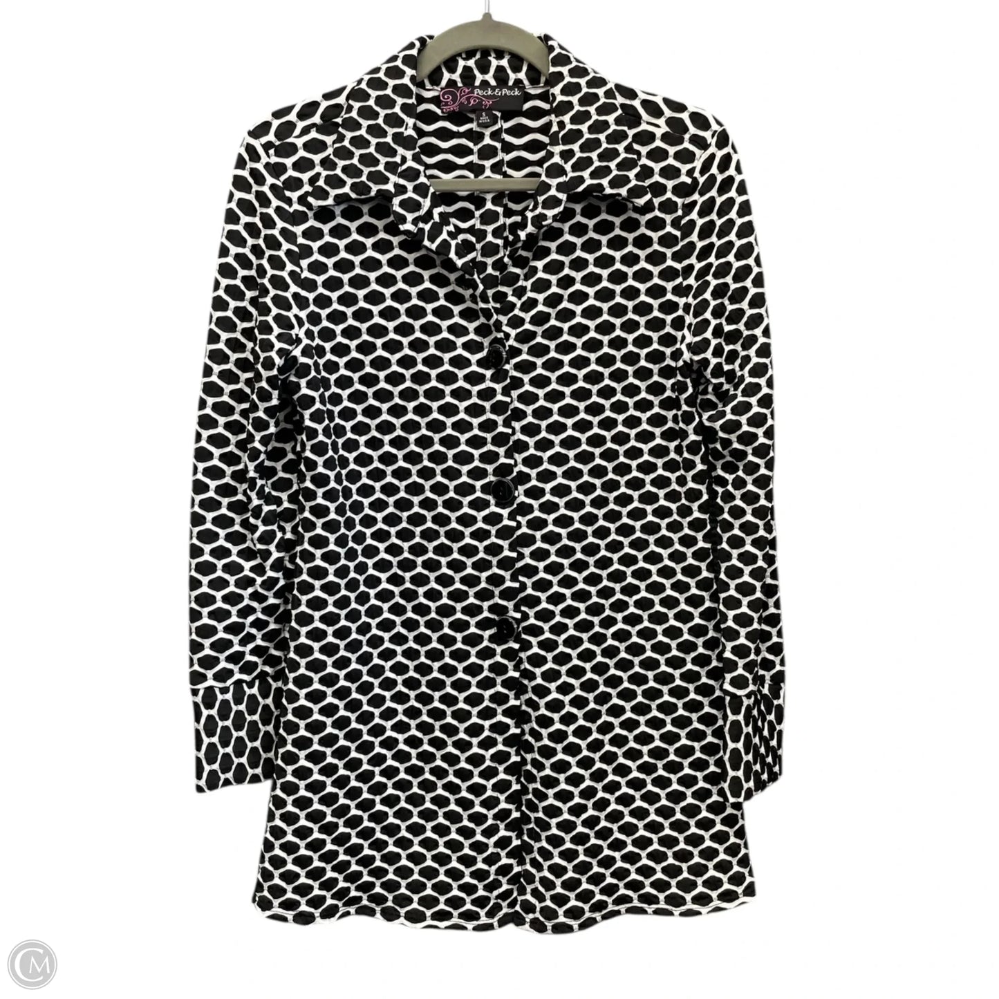 Jacket Shirt By Peck And Peck In Black & White, Size: S
