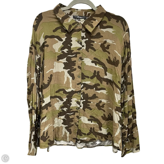 Top Long Sleeve By Andree By Unit In Camouflage Print, Size: 2x