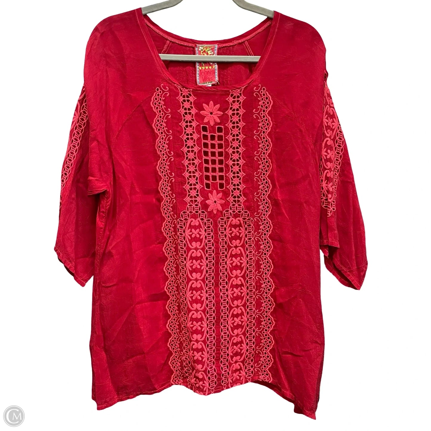 Tunic 3/4 Sleeve By Johnny Was In Red, Size: L