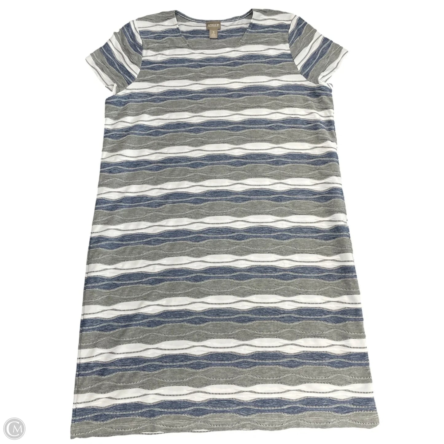 Dress Casual Midi By Chicos In Blue & Grey, Size: Xl