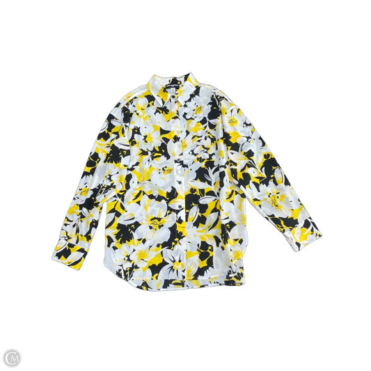 Blouse Long Sleeve By Karl Lagerfeld In Black & Yellow, Size: S