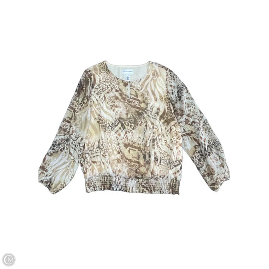 Blouse Long Sleeve By Alfred Dunner In Brown & Cream, Size: M