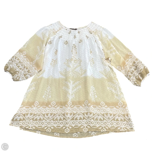Blouse 3/4 Sleeve By Multiples In Tan & White, Size: Xl