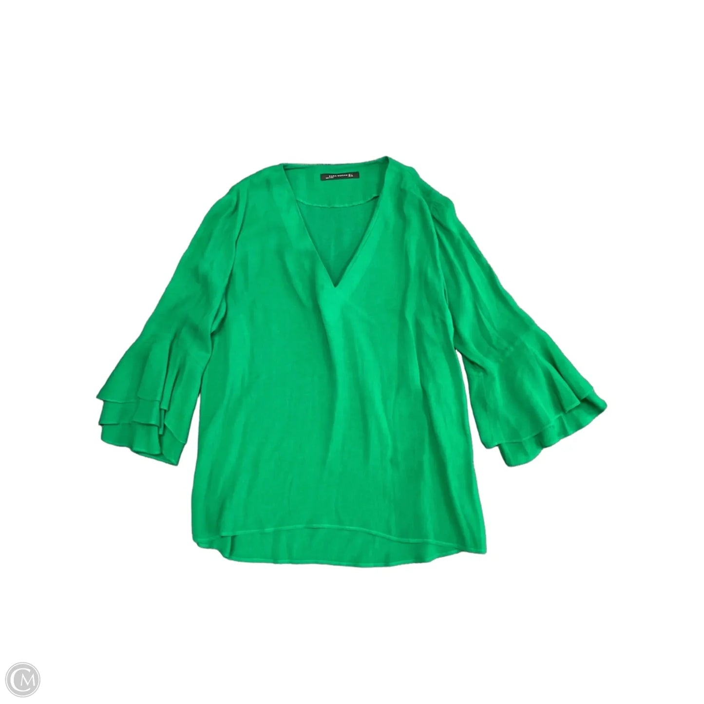 Tunic 3/4 Sleeve By Zara In Green, Size: L