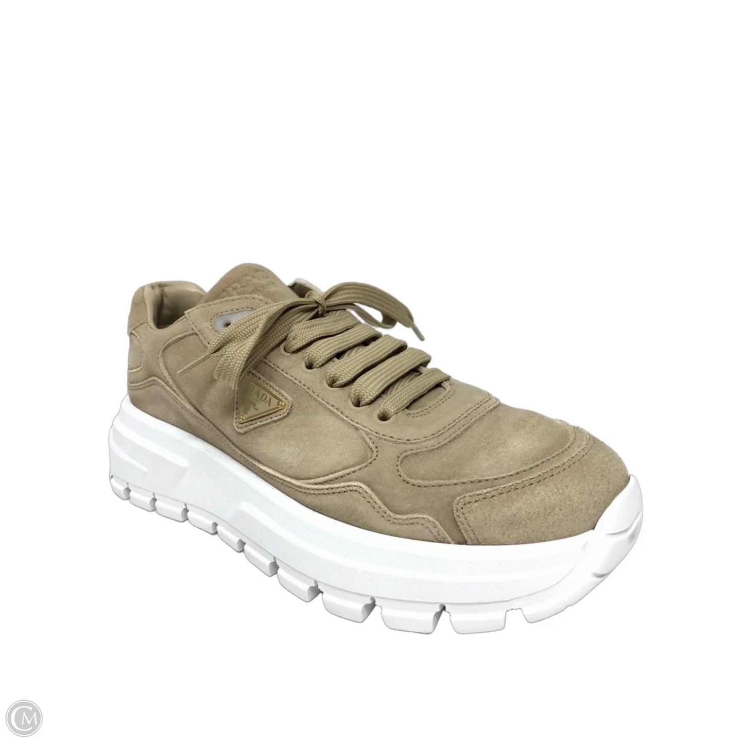 Shoes Luxury Designer By Prada In Tan, Size: 9.5