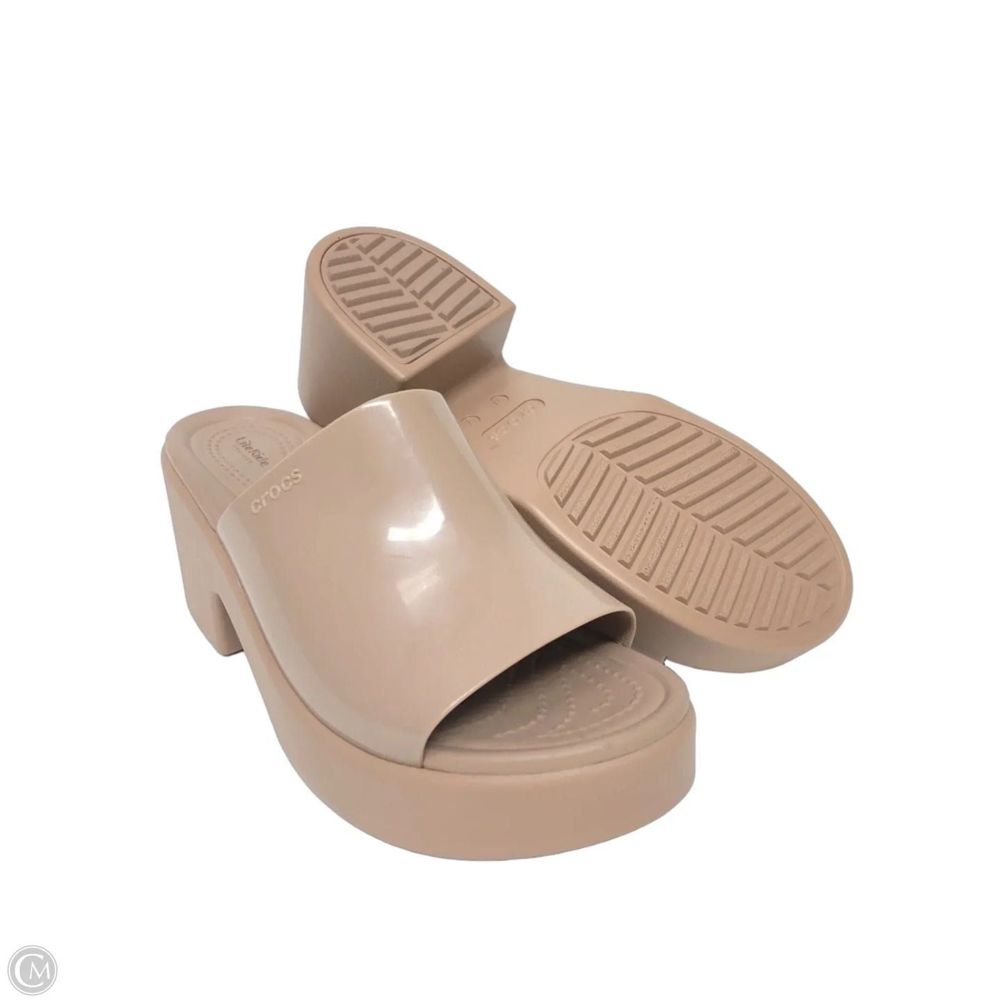 Sandals Heels Platform By Crocs In Tan, Size: 7