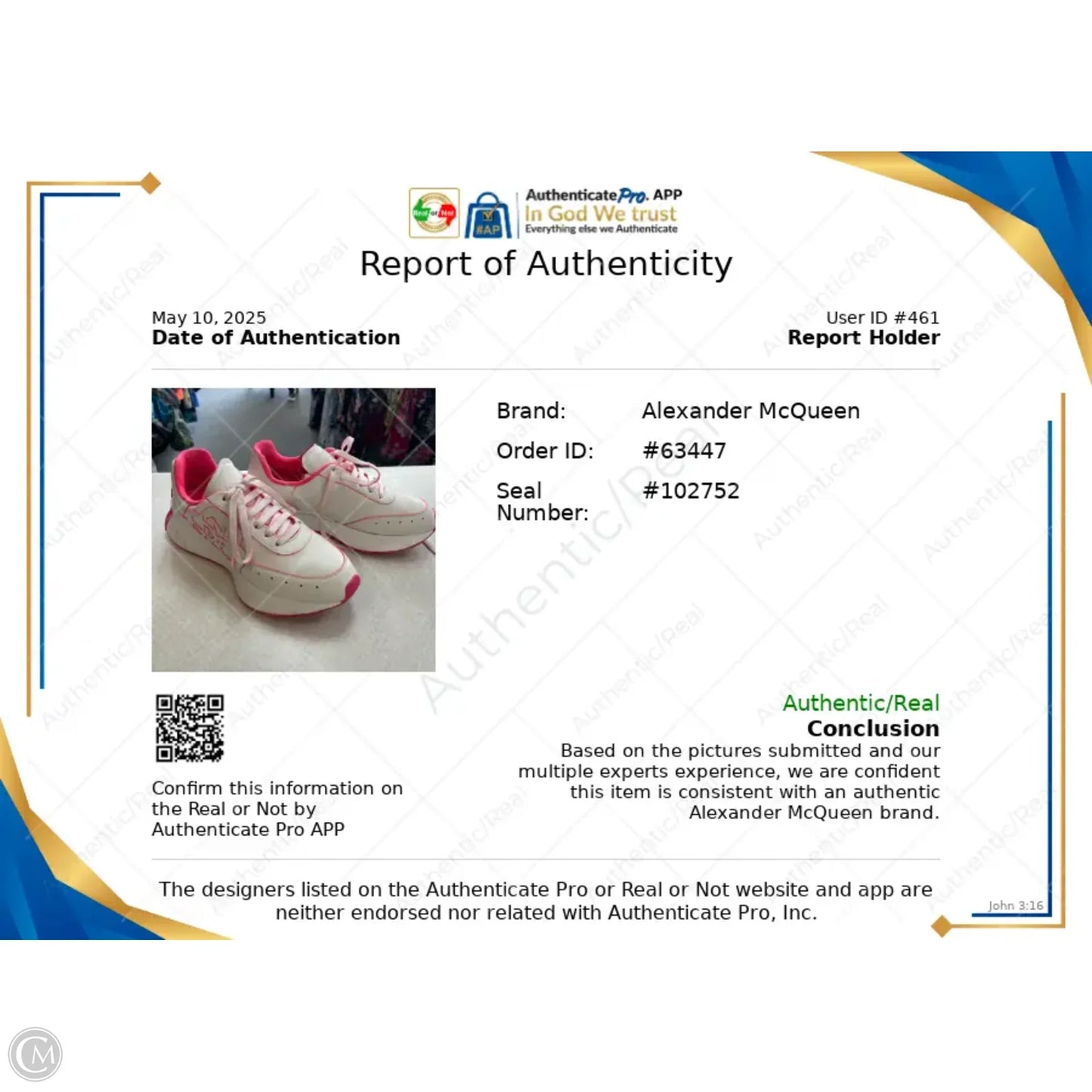 Shoes Luxury Designer By Alexander Mcqueen In Pink & White, Size: 8.5