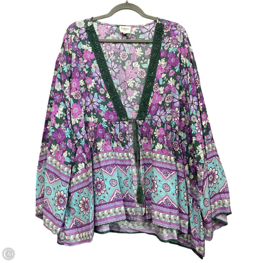 Blouse Long Sleeve By Hayden La In Green & Purple, Size: 2x