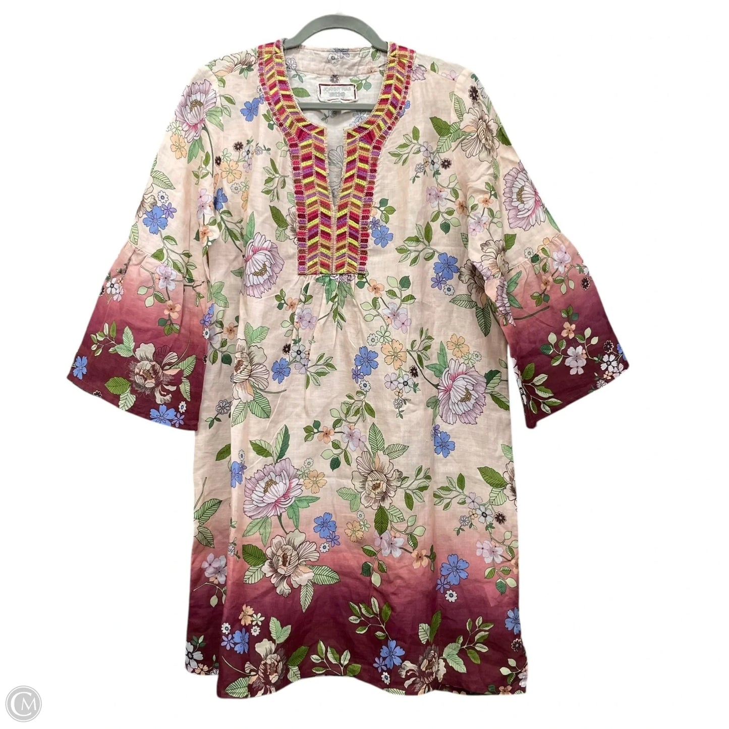 Dress Casual Short By Johnny Was In Cream & Purple, Size: M