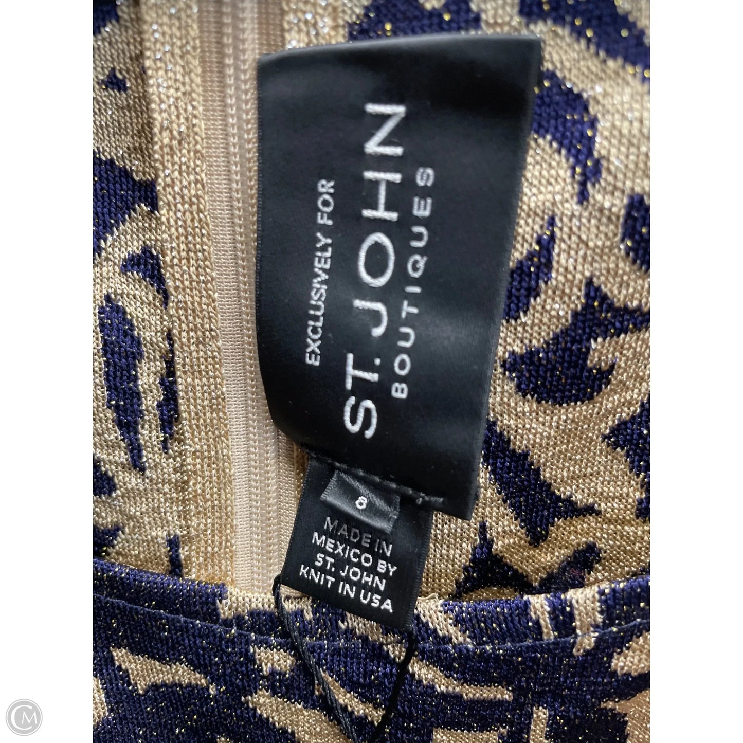 Dress Luxury Designer By St John Collection In Blue & Cream, Size: 8