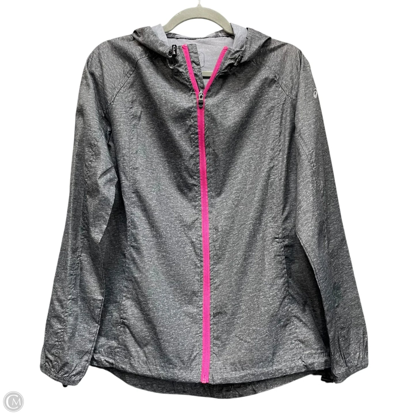 Jacket Windbreaker By Asics In Grey, Size: L