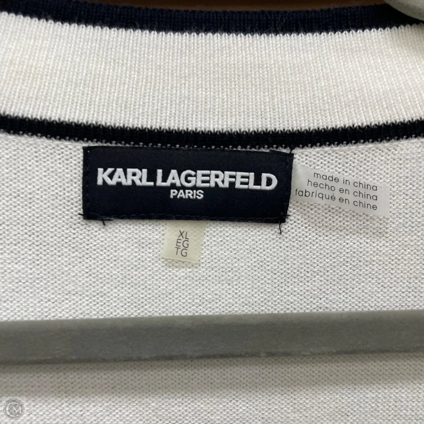 Sweater Cardigan Designer By Karl Lagerfeld In Black & White, Size: Xl
