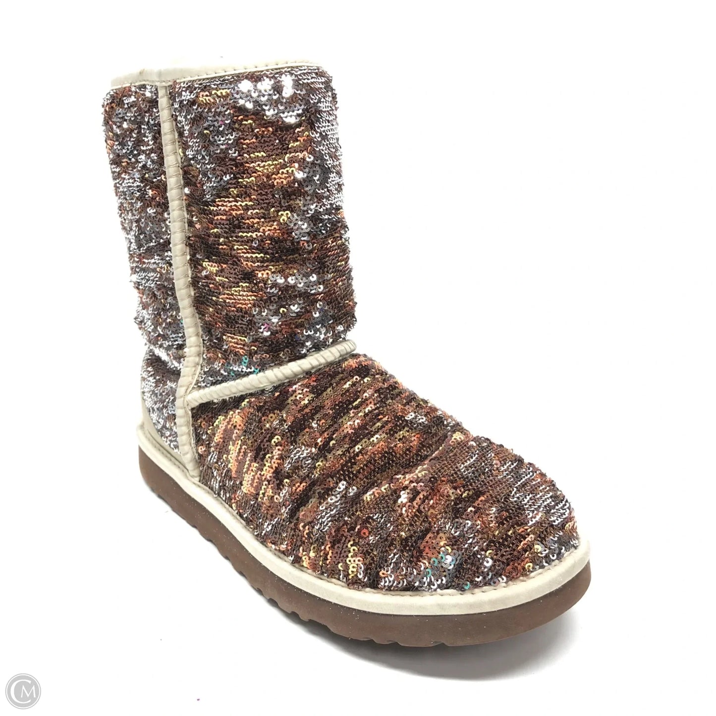 Boots Designer By Ugg In Brown & Silver, Size: 7