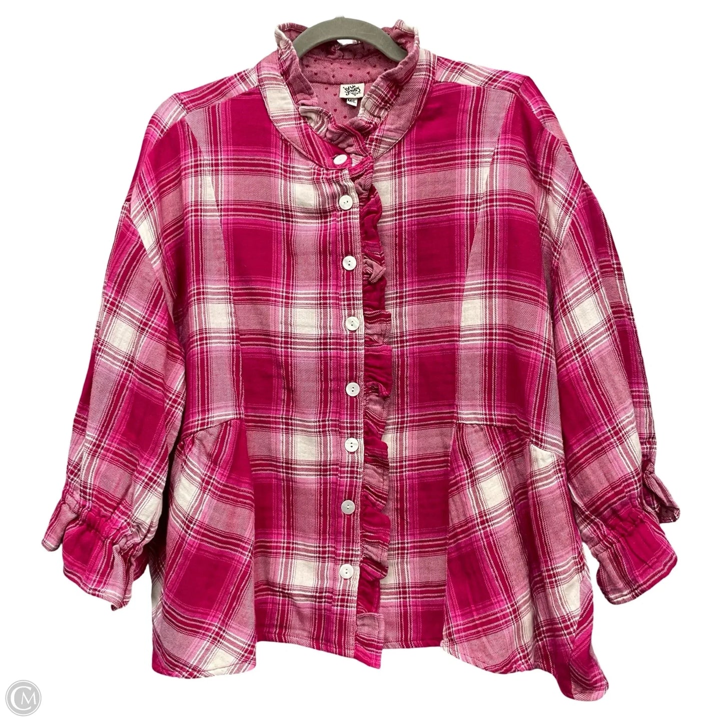 Top Long Sleeve By Ivy Jane In Pink & White, Size: L