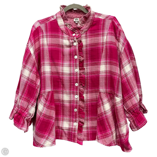 Top Long Sleeve By Ivy Jane In Pink & White, Size: L